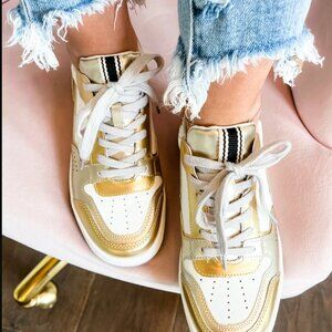 Shu Shop White and Gold Metallic Sneakers